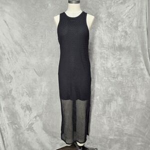 Bozzolo Womens L Black Crochet Mesh Maxi Dress Racerback Fishnet Festival Grunge